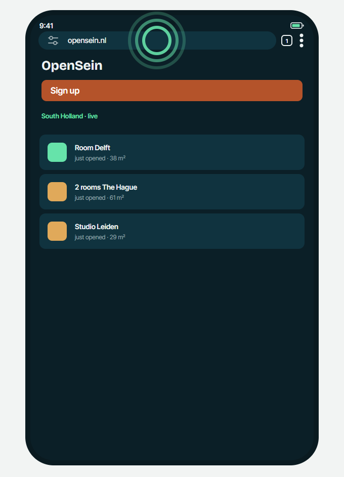 Android, step 1: Open opensein.nl in Chrome