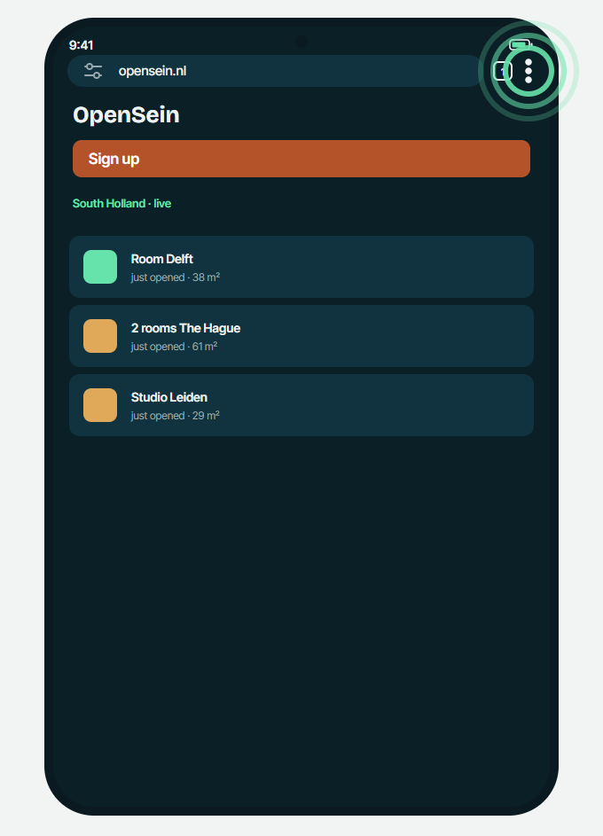 Android, step 2: Tap the three dots in the top right