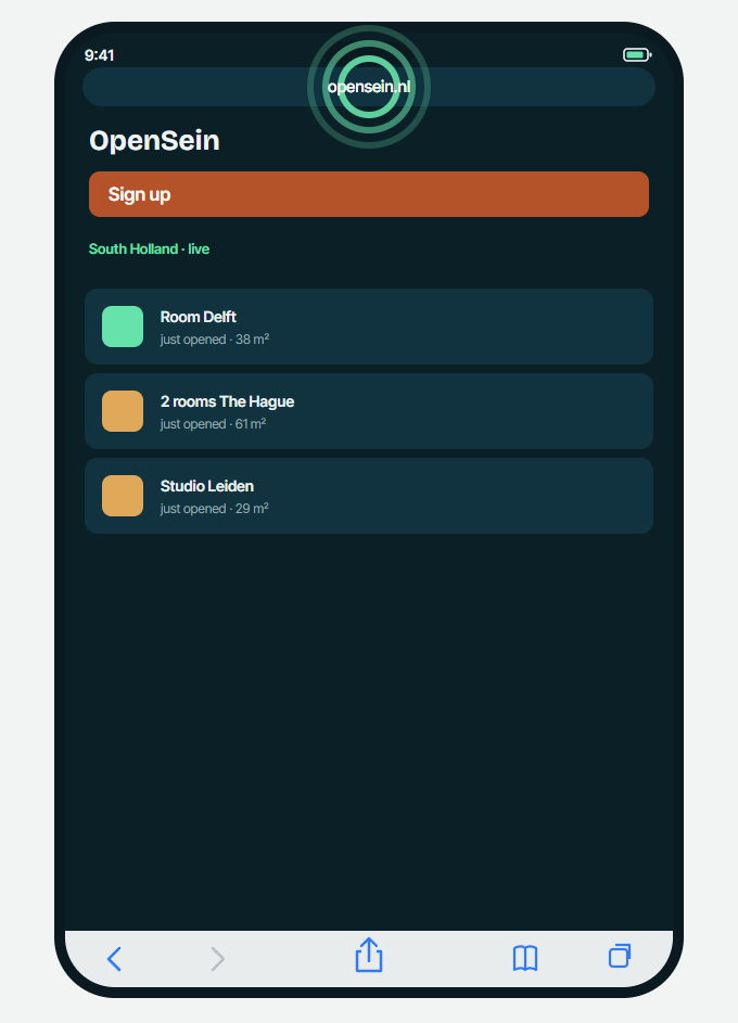 iPhone, step 1: Open opensein.nl in Safari