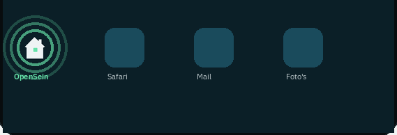 Het OpenSein-icoon tussen Safari, Mail en Foto's op een beginscherm